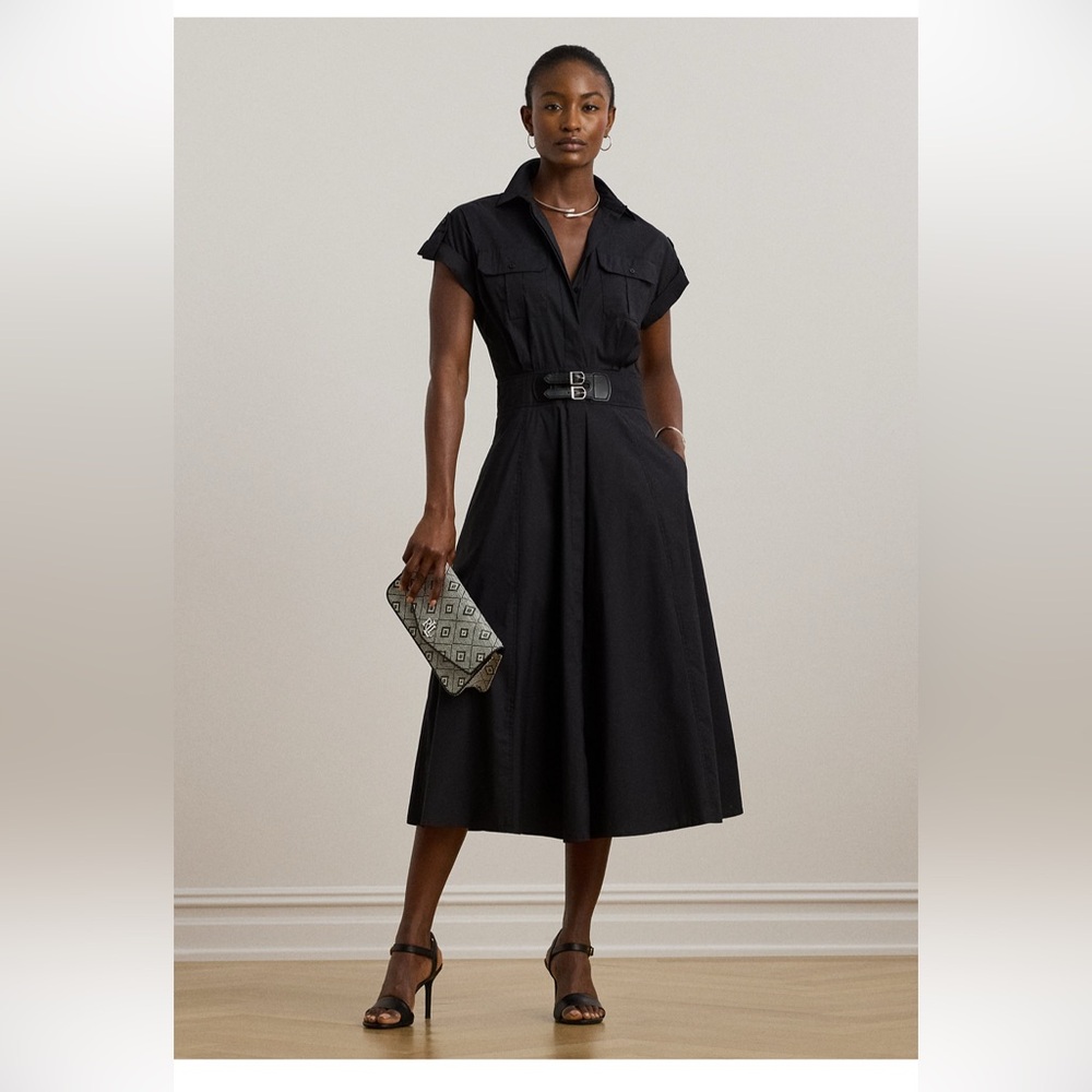 Ralph Lauren Pink Wrap Midi Dress with Notched Collar